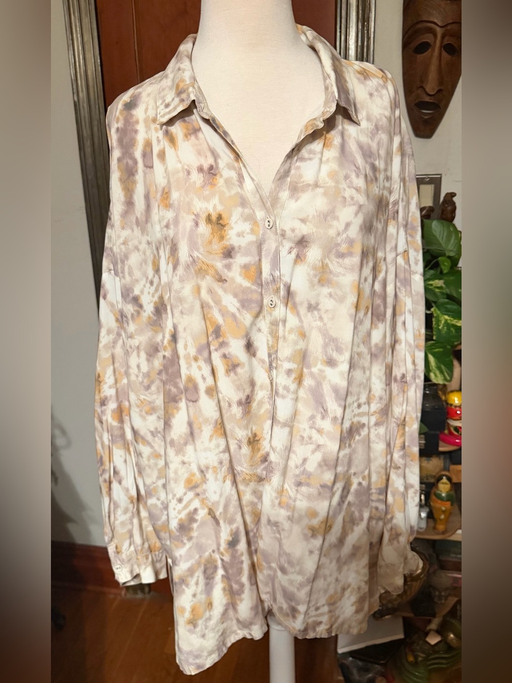 Johnny Was Calme Relaxed Button Up Blouse Cream Ivory Long Sleeve Size Medium
